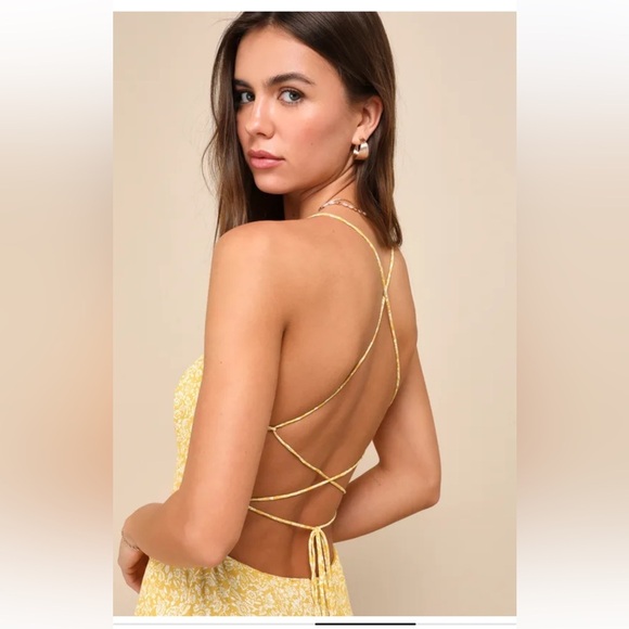 Lulu’s Charming Dedication Yellow Floral Sleeveless Lace-Up Midi Dress - Picture 3 of 15